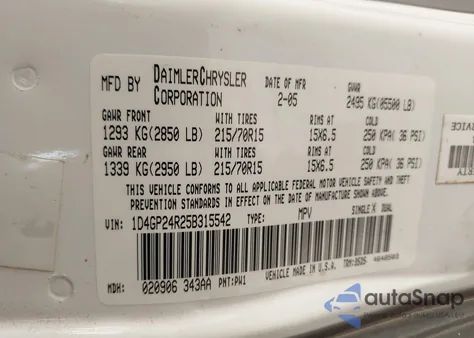 2005 Dodge Grand Caravan Se from USA, damaged, VIN 1D4GP24R25B315542